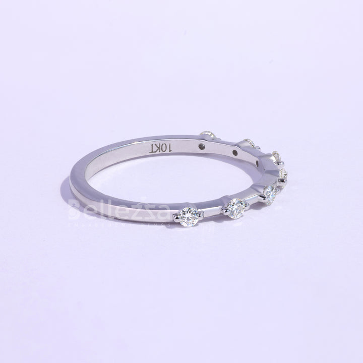 Round Cut Petite Pave Setting Moissanite Wedding Band - Ready To Ship