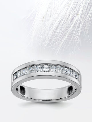 Princess Cut Channel Lab Grown Men's Diamond Wedding Band 14K White Gold