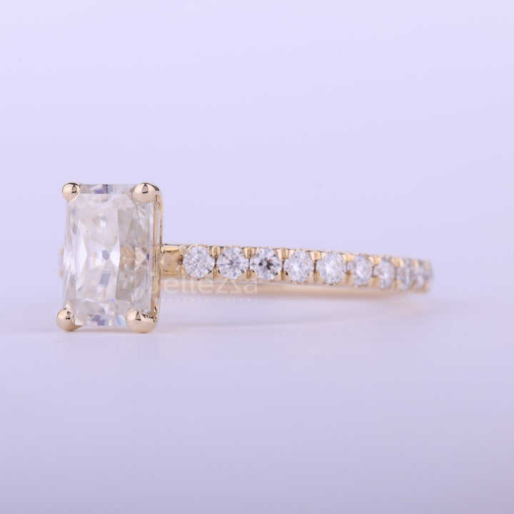 1.0CT Radiant Cut Pave Setting moissanite Engagement Ring