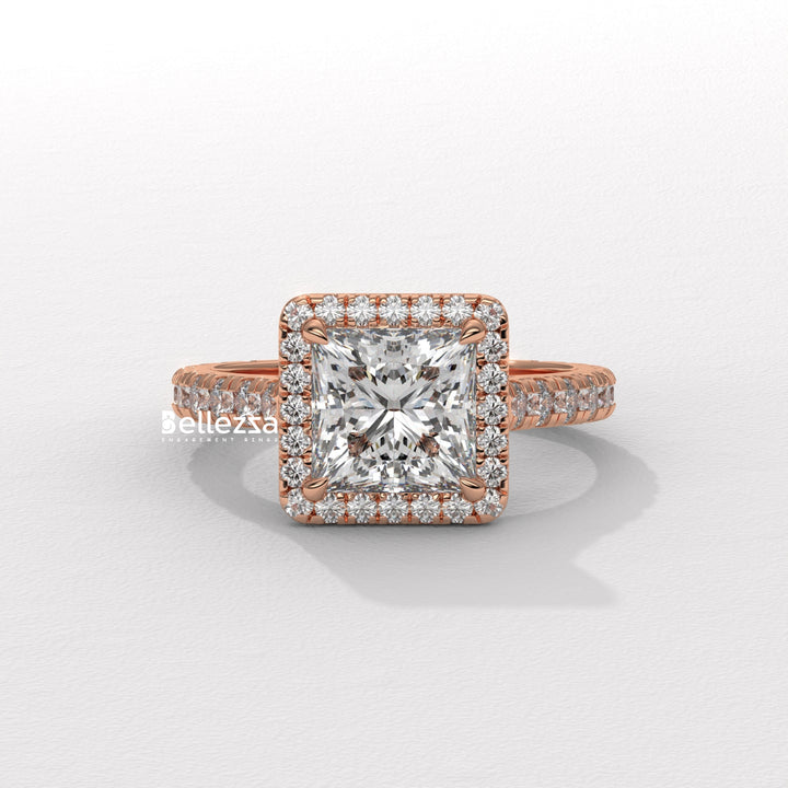 1.0-2.0CT Princess Cut Halo Pave Lab Grown Engagement Ring