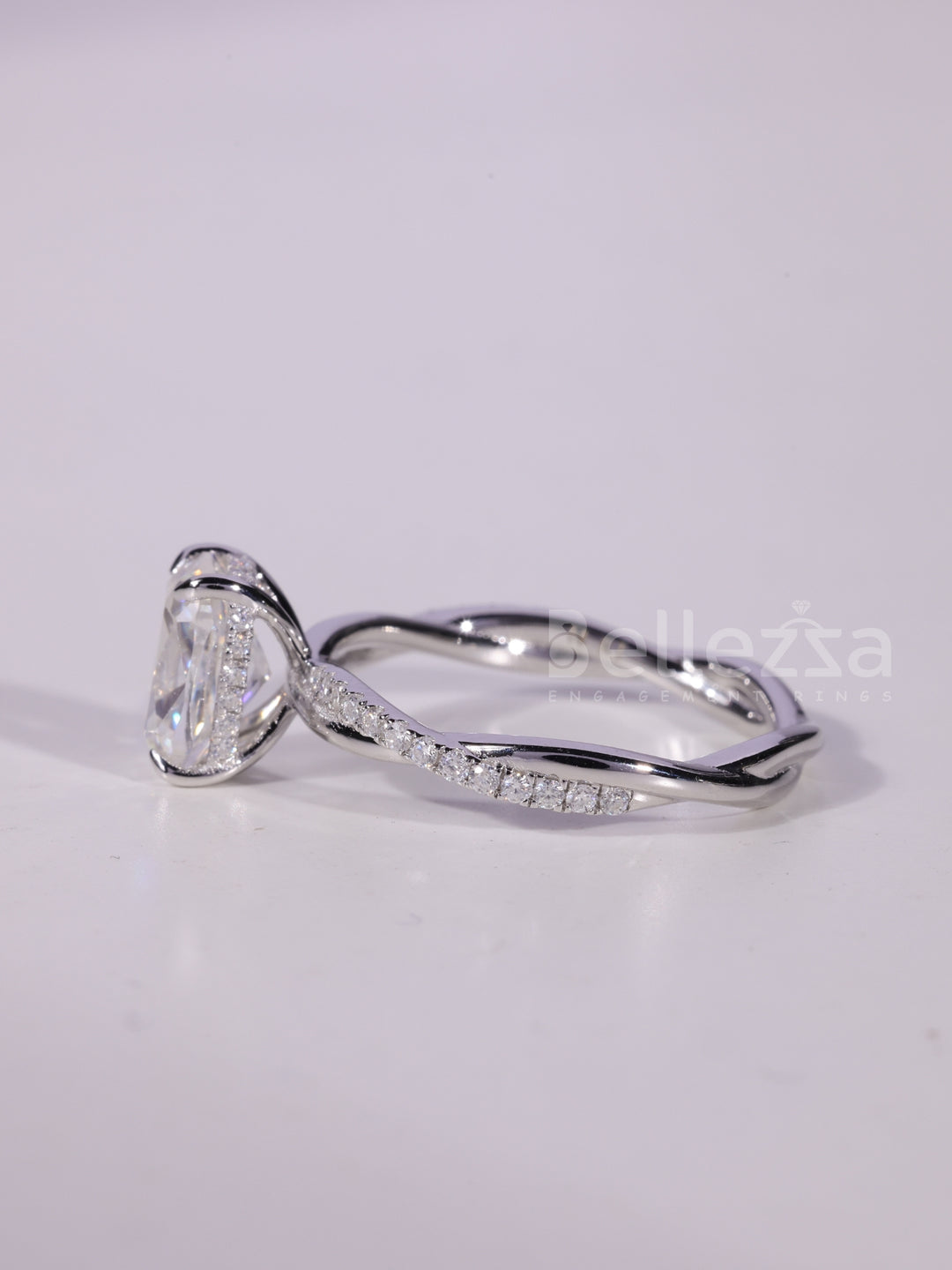 1.50CT-2.50CT Elongated Cushion Cut Twisted Pave Set Engagement Ring