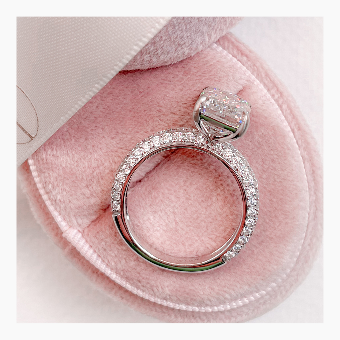 2.50-4.50 CT Emerald Pave Diamond Engagement Ring