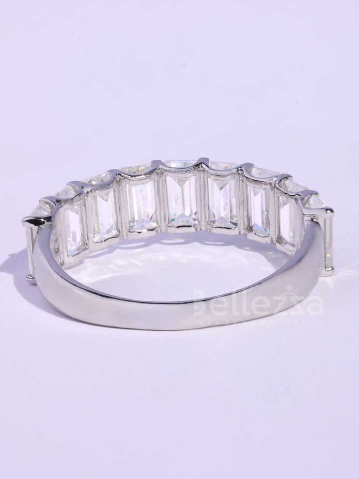 Emerald Cut Half Eternity Moissanite Wedding Band