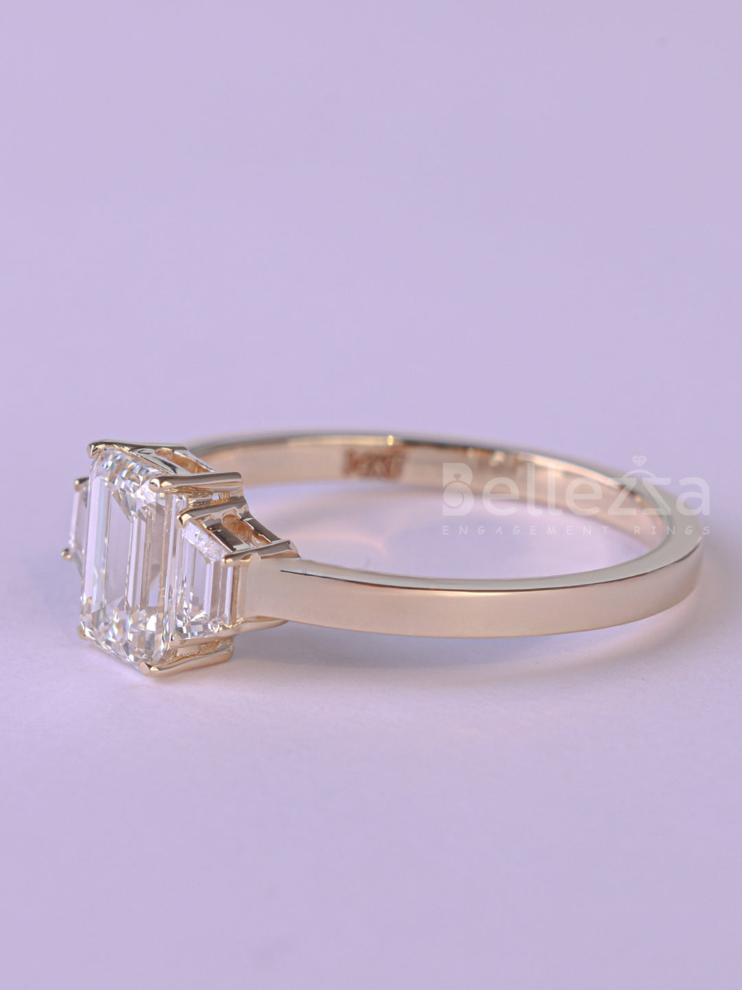 2.0CT Emerald Cut Three Stone Moissanite Engagement Ring