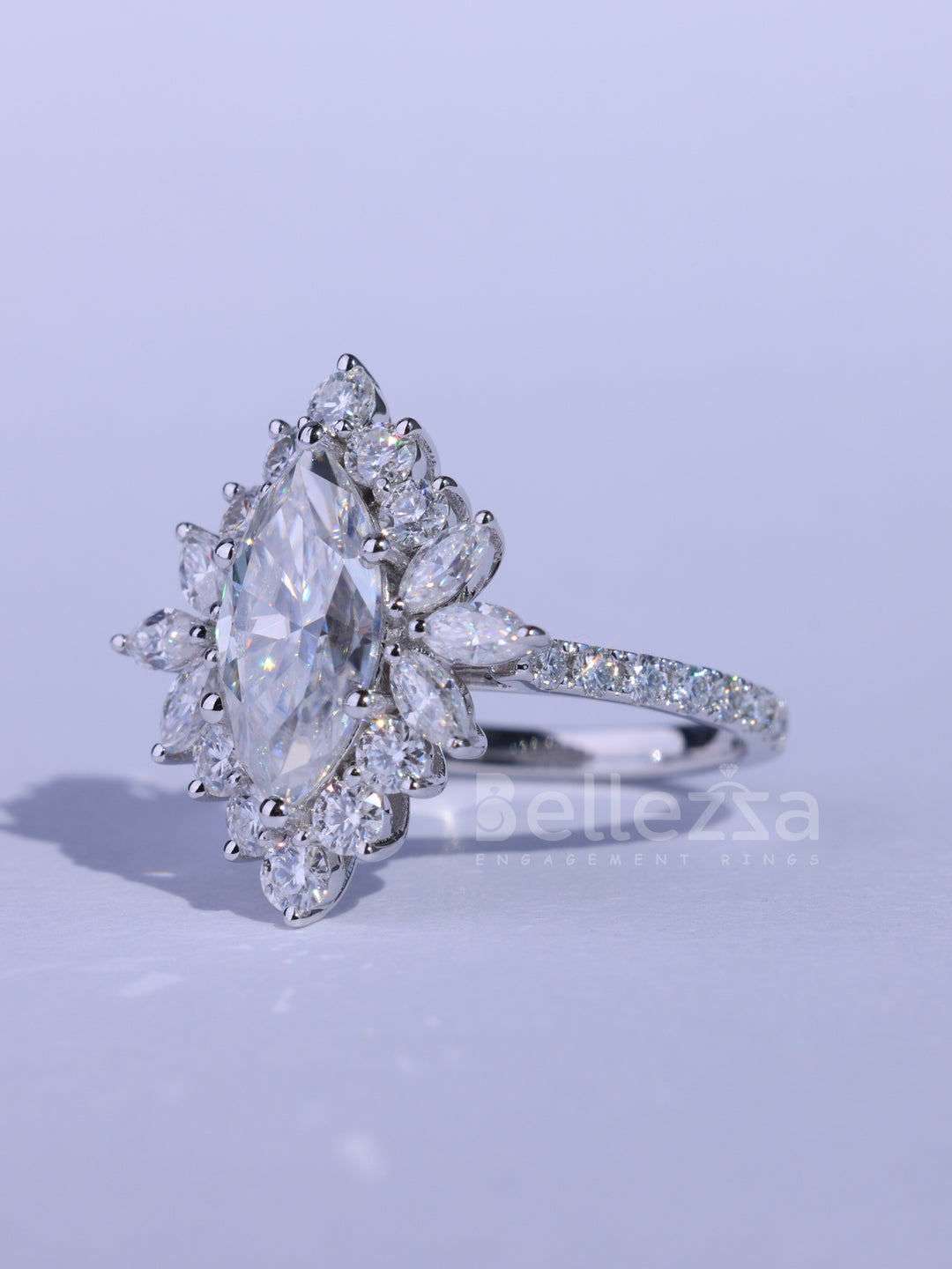 1.50CT Marquise Cut Cluster Diamond Moissanite Engagement Ring