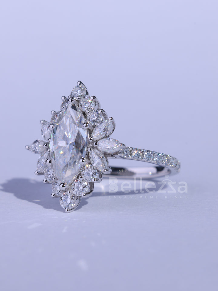 1.50CT Marquise Cut Cluster Diamond Moissanite Engagement Ring