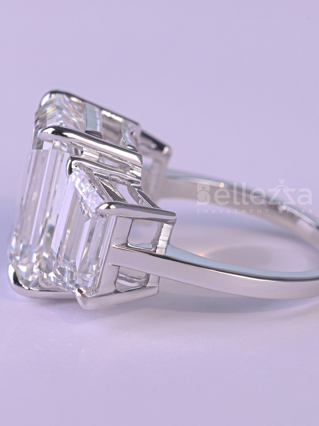 3.0CT Emerald Cut Three Stone Moissanite Engagement Ring