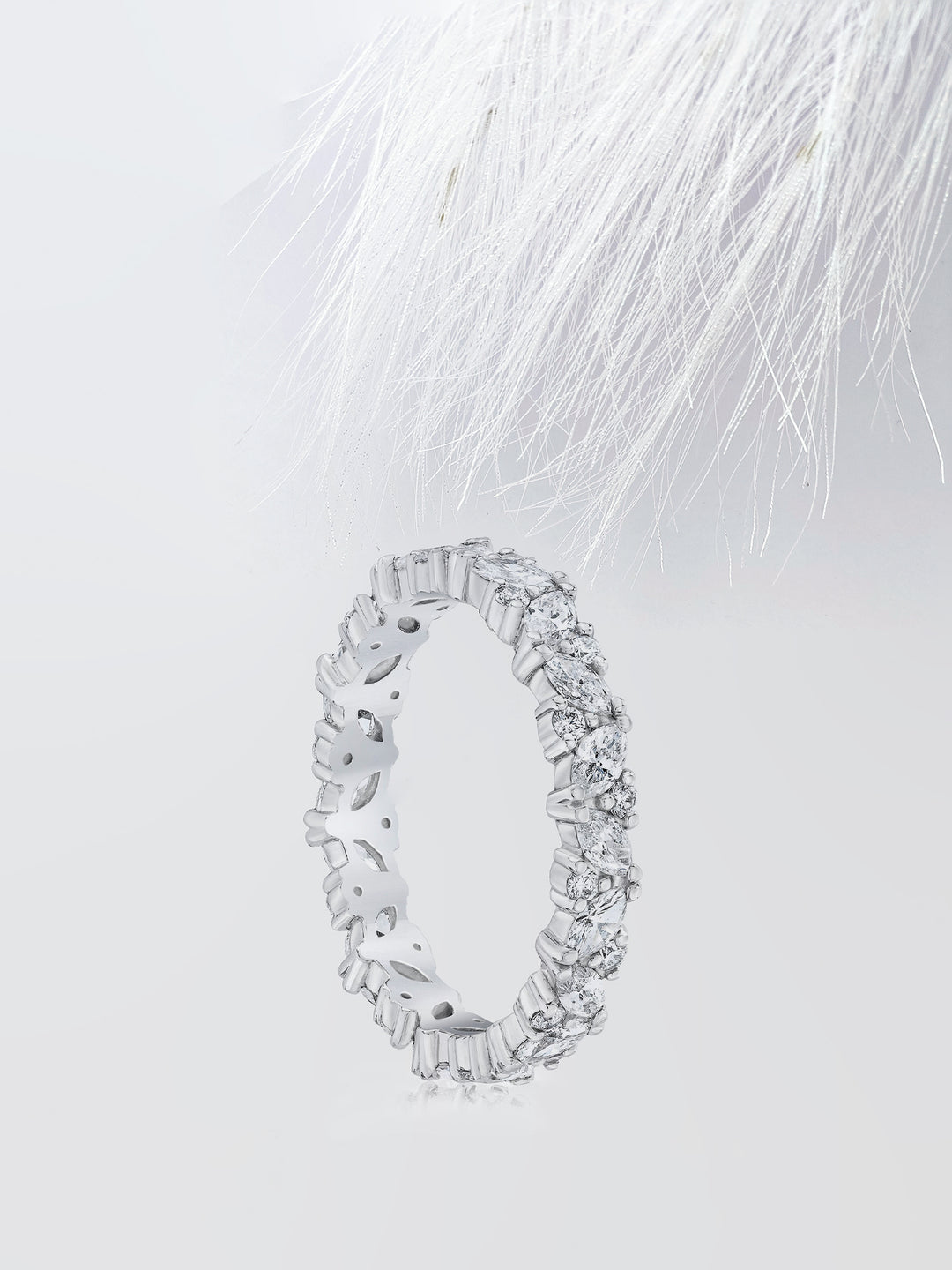 Round & Marquise Cut Cluster Diamond Wedding Band For Her