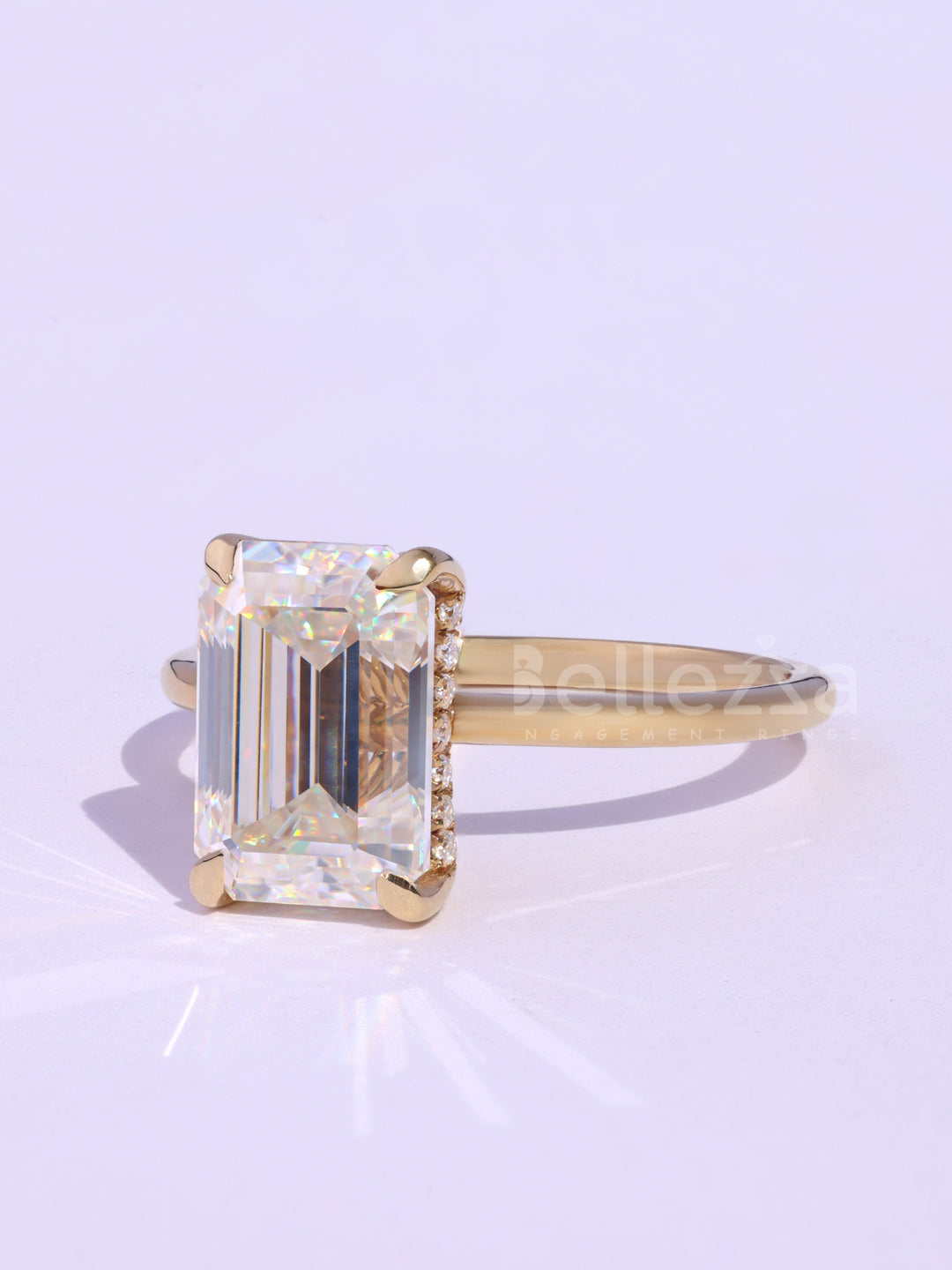 1.0CT Emerald Cut Hidden Halo Moissanie Timeless Engagement Ring