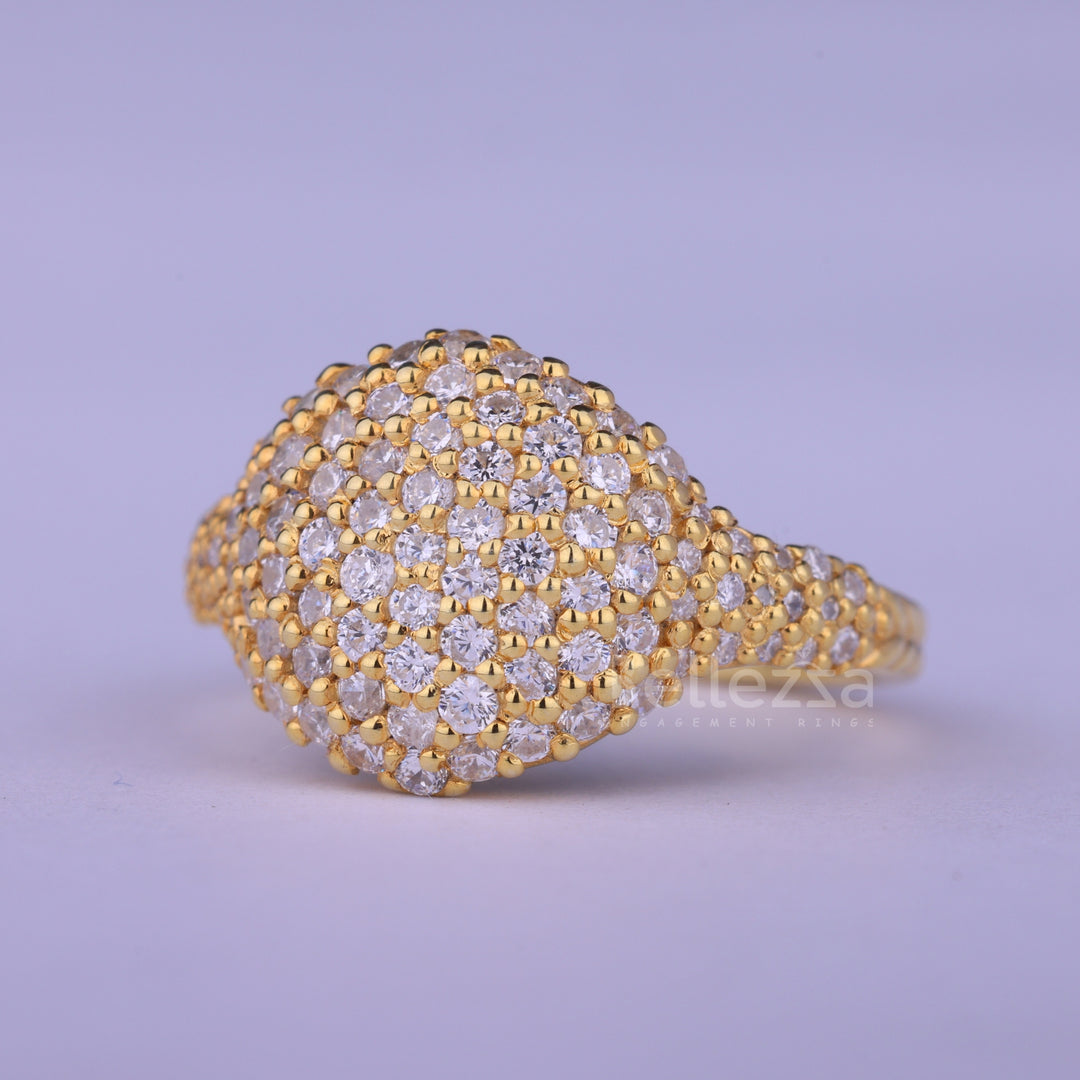 Round Cut Cluster Diamond Dome Style Moissanite Ring