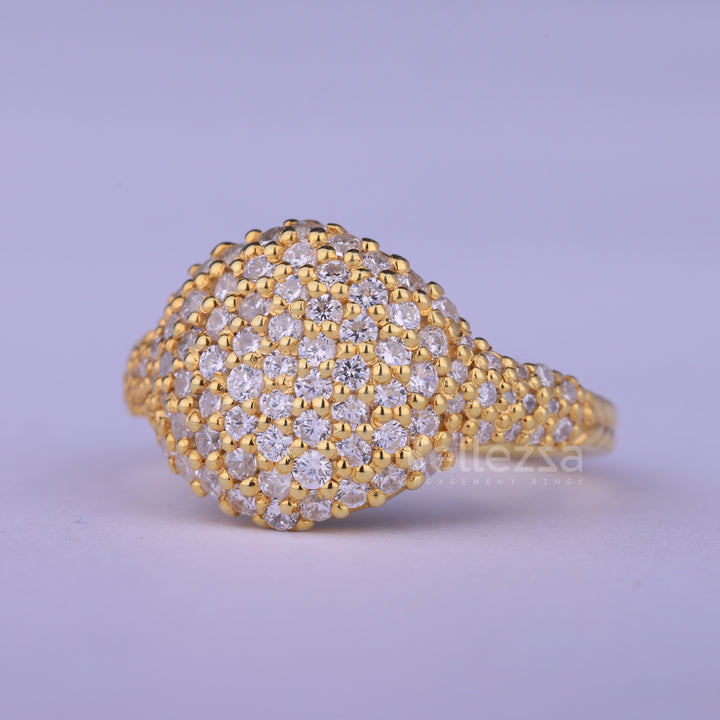 Round Cut Cluster Diamond Dome Style Moissanite Ring