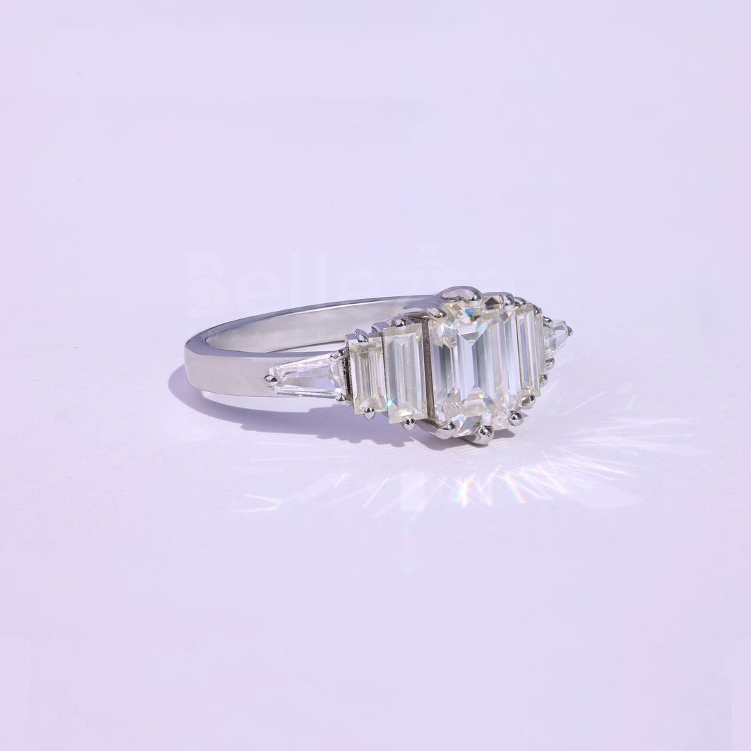 1.0CT Emerald Cut Cluster Moissanite Engagement Ring - Ready to ship