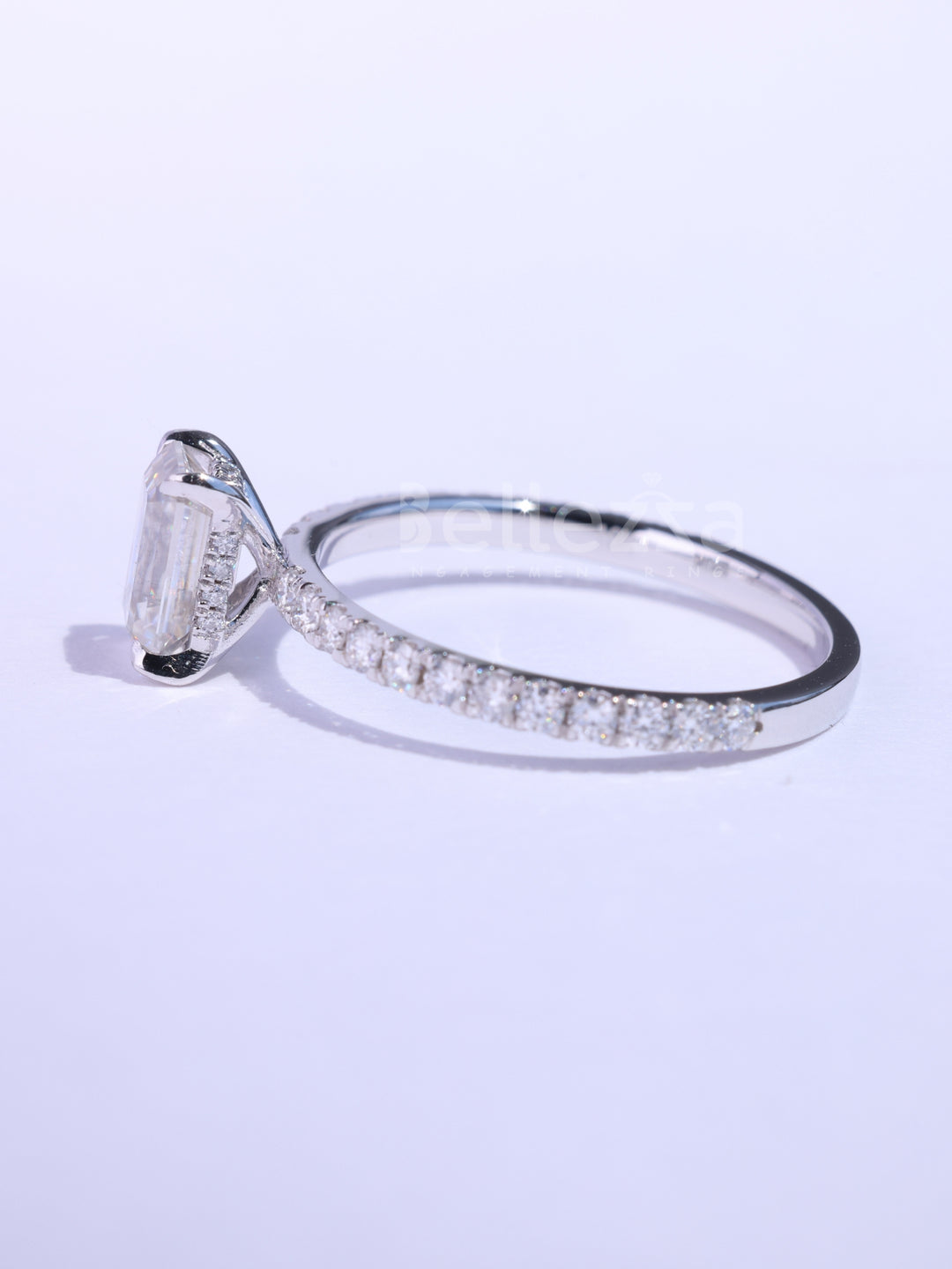 1.0CT Emerald Cut Pave Setting Moissanite Engagement Ring