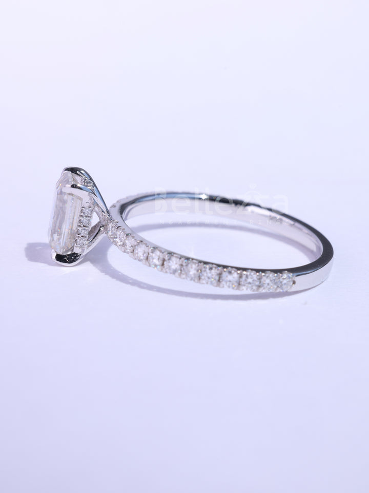 1.0CT Emerald Cut Pave Setting Moissanite Engagement Ring
