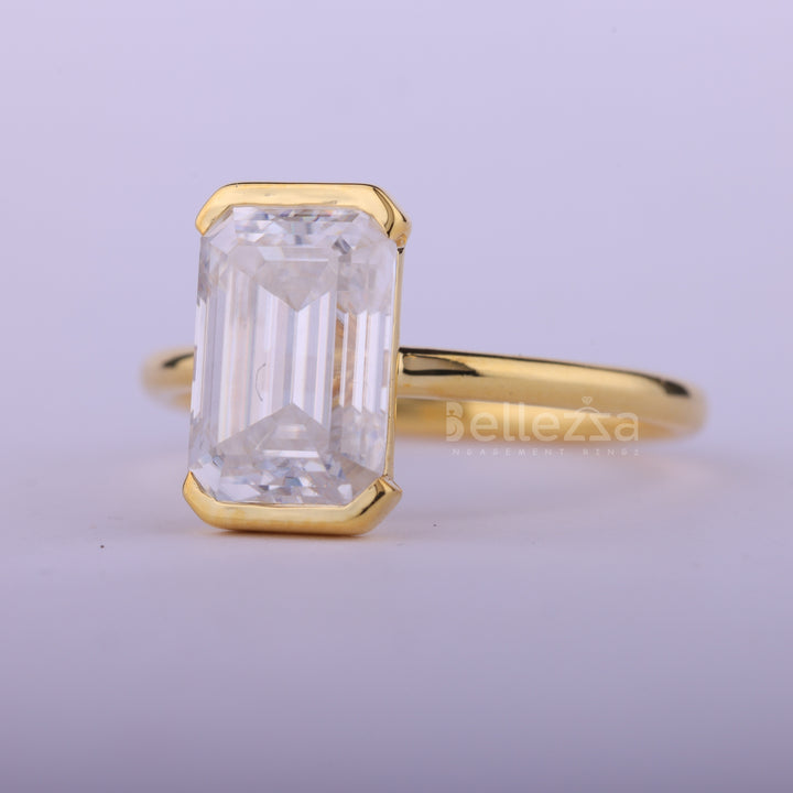 1.50CT Emerald Cut Half Bezel Set Solitaire Engagement Ring