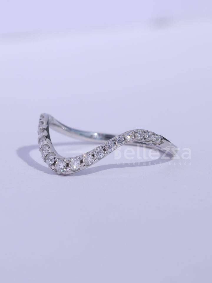 Round Cut Half Eternity Curved Moissanite Wedding Band