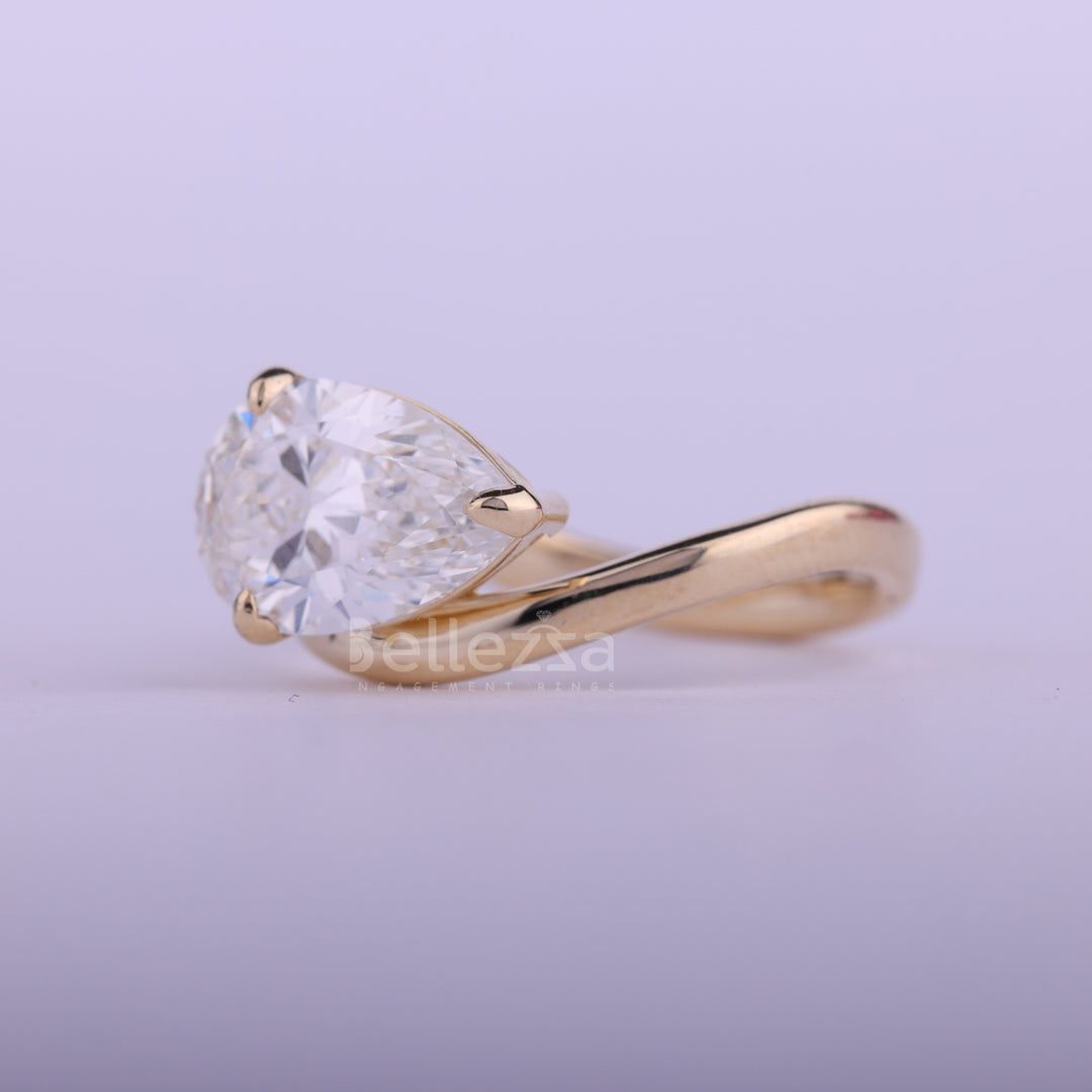 1.50CT East-West Pear Cut Curved Solitaire Engagement Ring