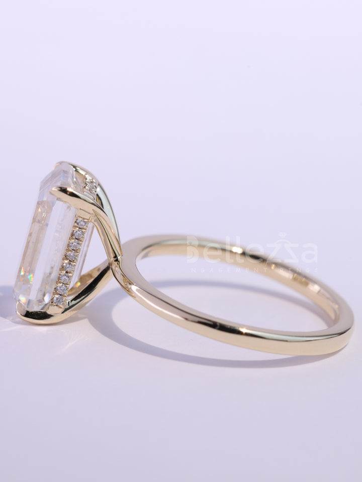 1.50CT Elongated Emerald Cut Hidden Halo Engagement Ring
