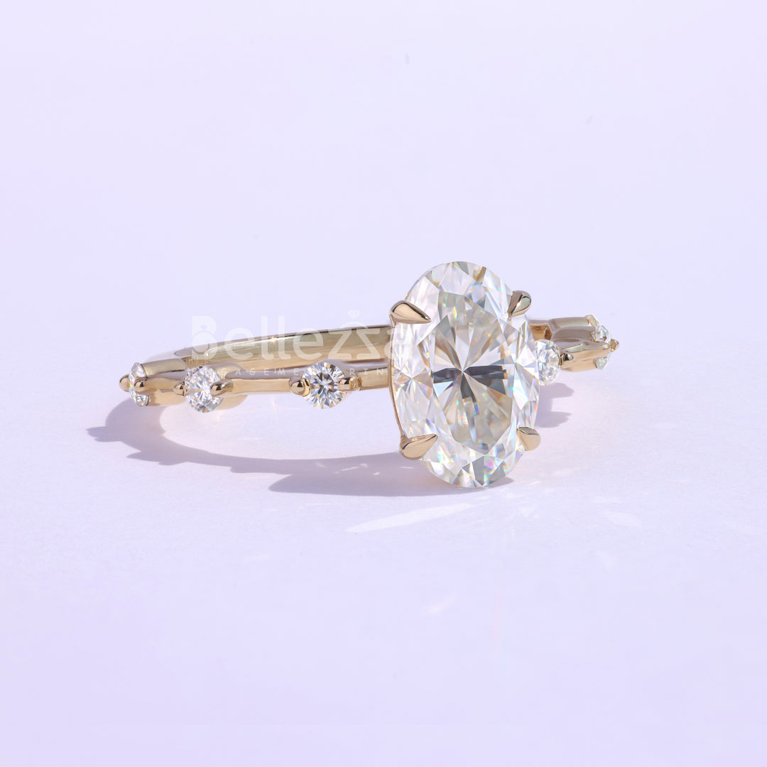 1.50CT Oval Cut Petite Pave Moissanite Engagement Ring - Ready To Ship