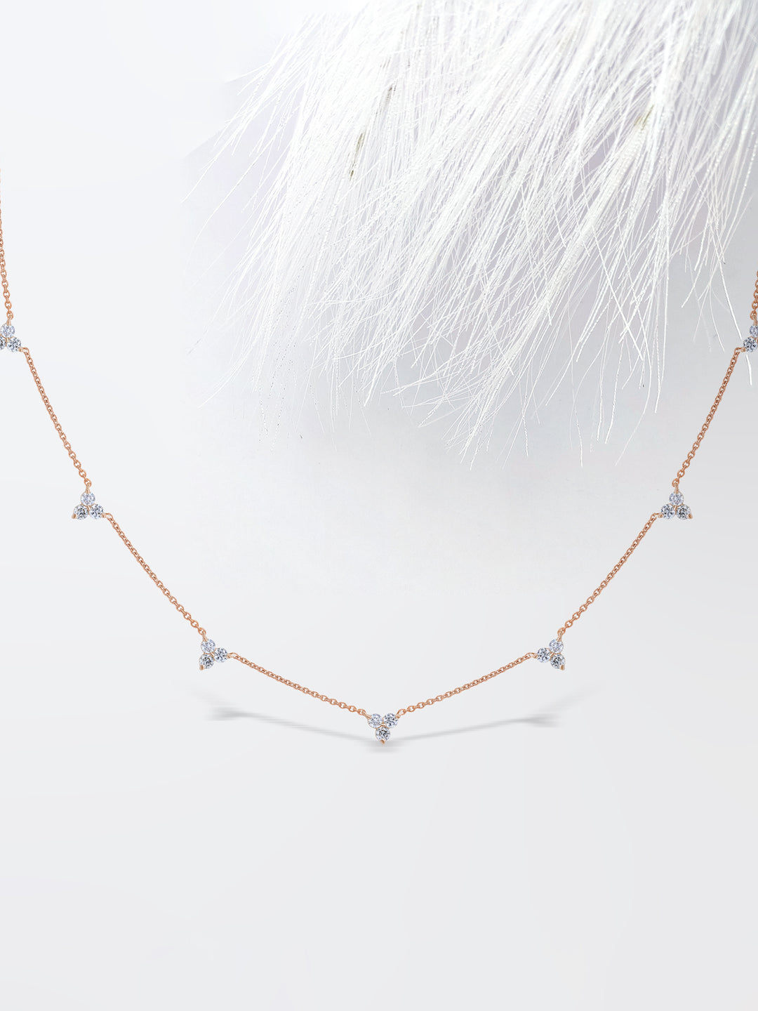 Round Cut Three Stone Diamond Moissanite Necklace (7 Stations) For Women