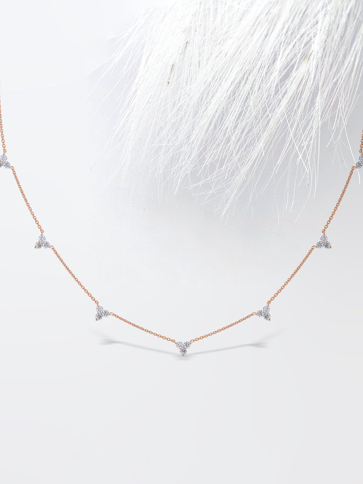 Round Cut Three Stone Diamond Moissanite Necklace (7 Stations) For Women