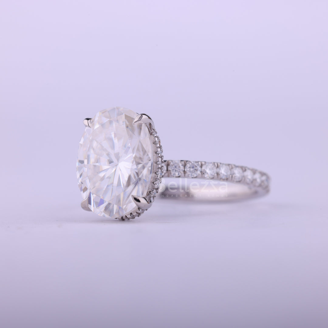 2.0CT Oval Cut Hidden Halo Moissanite Engagement Ring