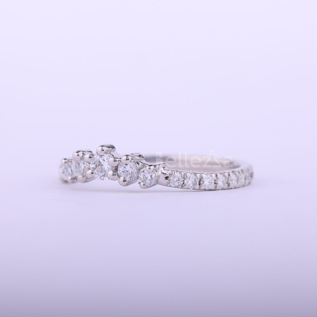 Round Cut Curved Moissanite Wedding Band For Her