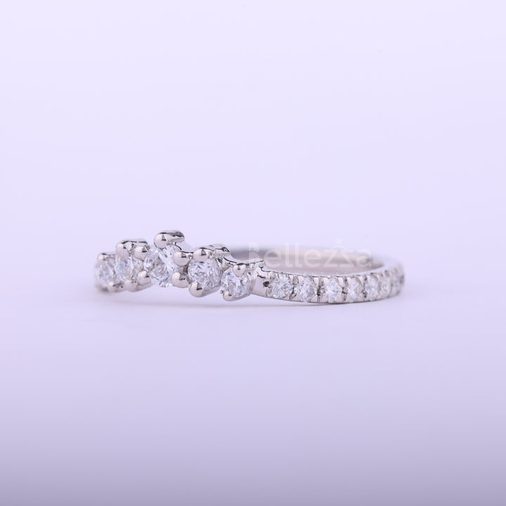 Round Cut Curved Moissanite Wedding Band For Her