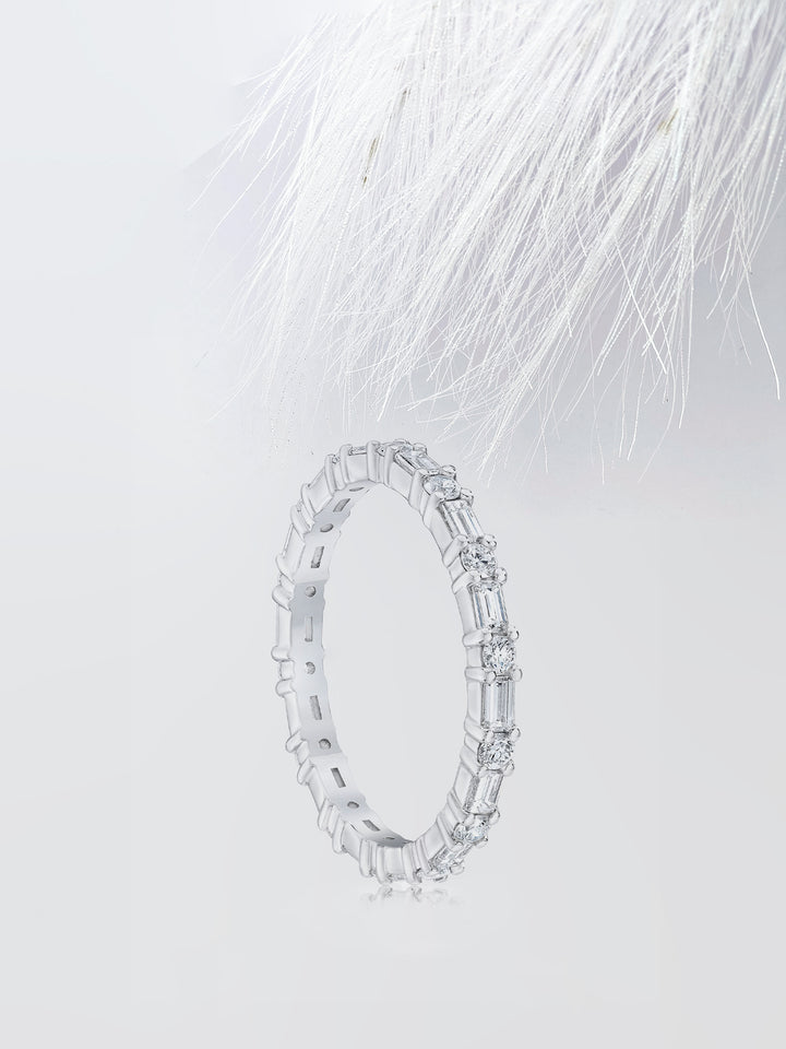 Round & Baguette Cut Eternity Diamond Wedding Band For Women