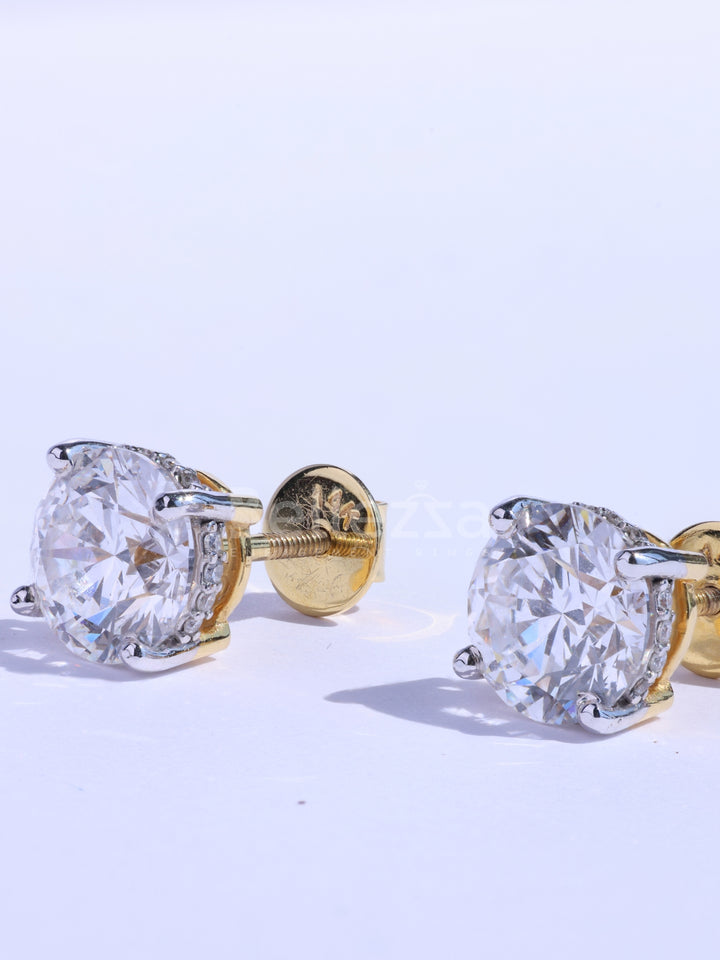 Round Cut Diamond Hidden Halo Moissanite Stud Earrings