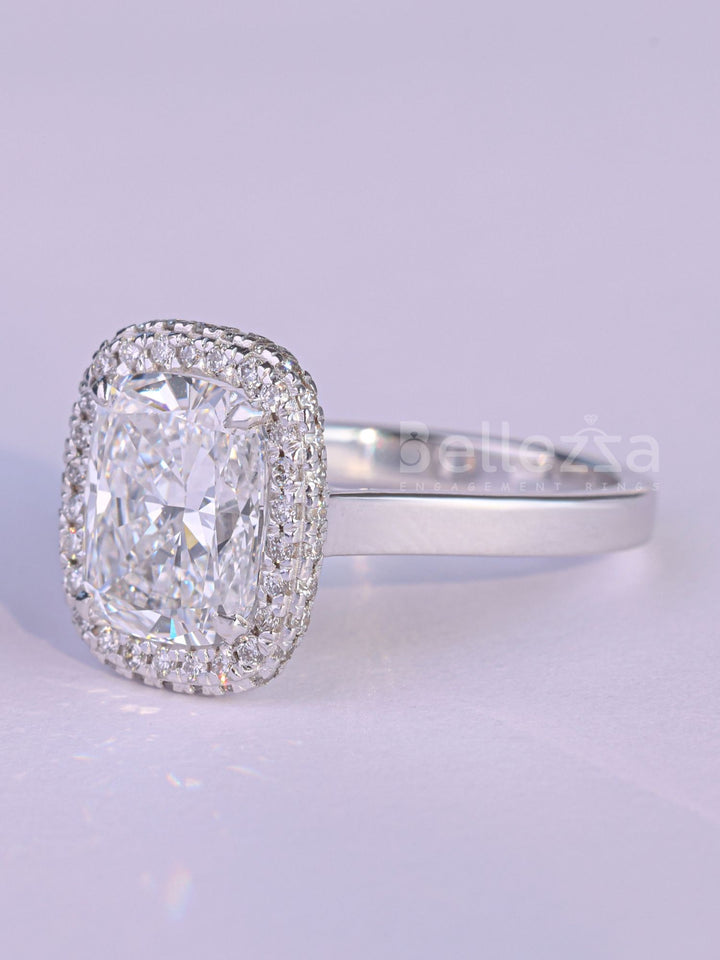 2.0CT Elongated Cushion Cut Halo Set Engagement Ring