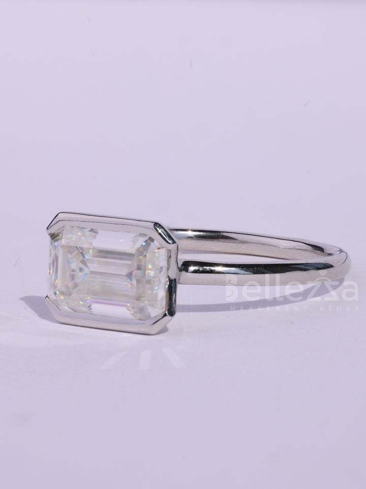 1.50CT East-West Emerald Cut Solitaire Moissanite Engagement Ring