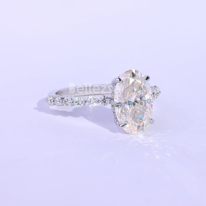 2.50 CT Oval Cut Hidden Halo Moissanite Engagement Ring - Ready To Ship