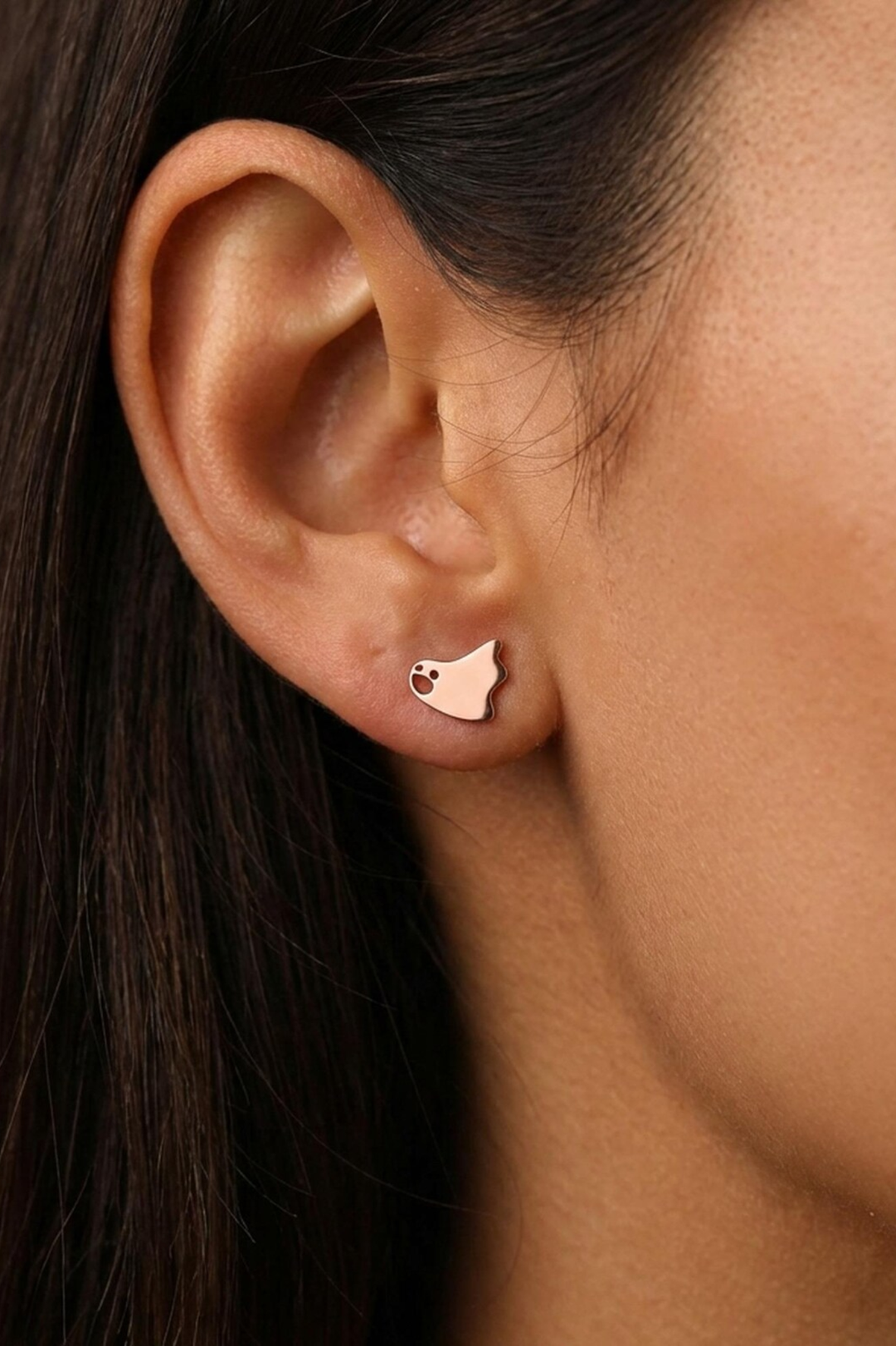 14K Halloween Ghost Gold Stud Earrings for Women