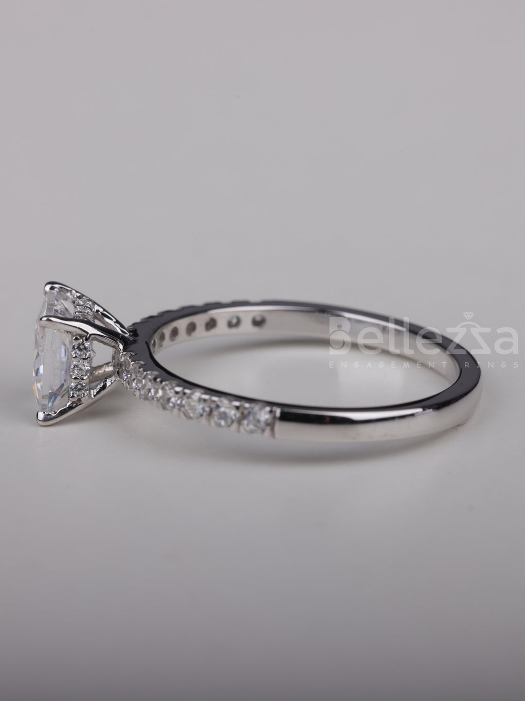 1.0CT Princess Cut Diamond Pave Setting Moissanite Engagement Ring