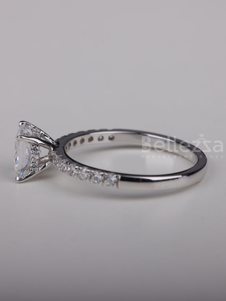 1.0CT Princess Cut Diamond Pave Setting Moissanite Engagement Ring
