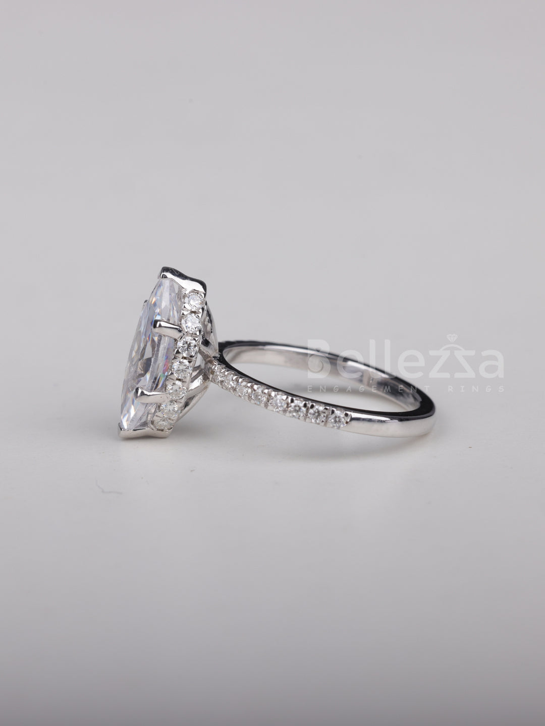 1.0CT Marquise Cut Pave Setting Moissanite Engagement Ring