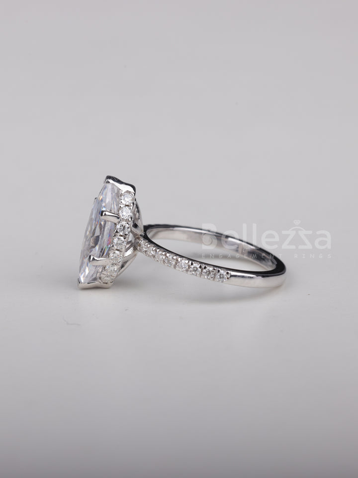 1.0CT Marquise Cut Pave Setting Moissanite Engagement Ring