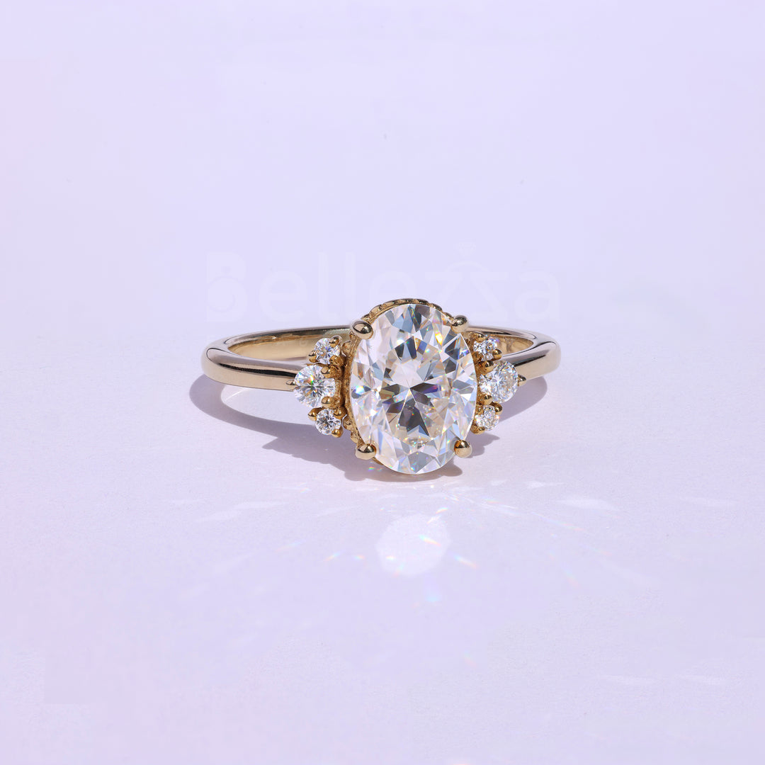 1.0CT Oval Cut Cluster Moissanite Engagement Ring - Ready to Ship