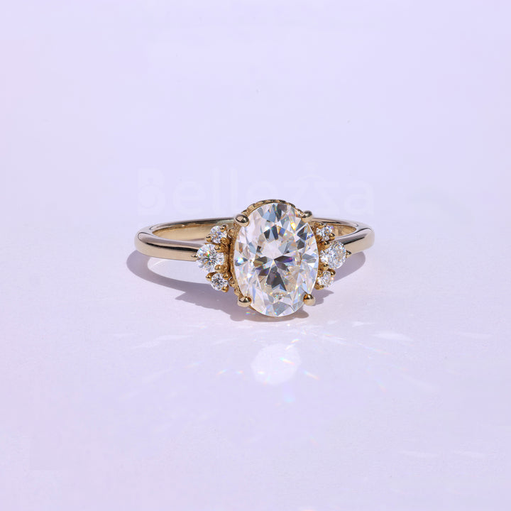 1.0CT Oval Cut Cluster Moissanite Engagement Ring - Ready to Ship
