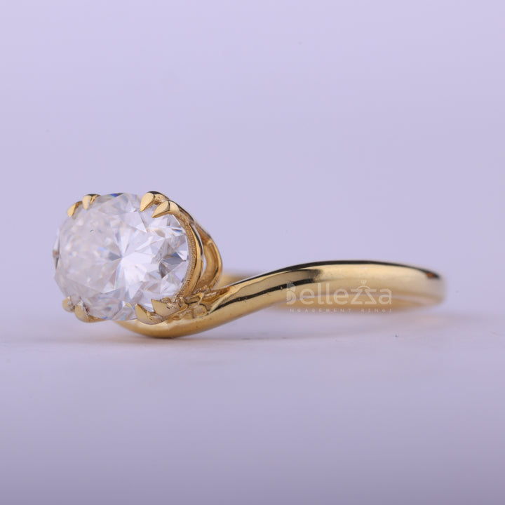 1.50CT East-West Oval Cut Curved Solitaire Engagement Ring