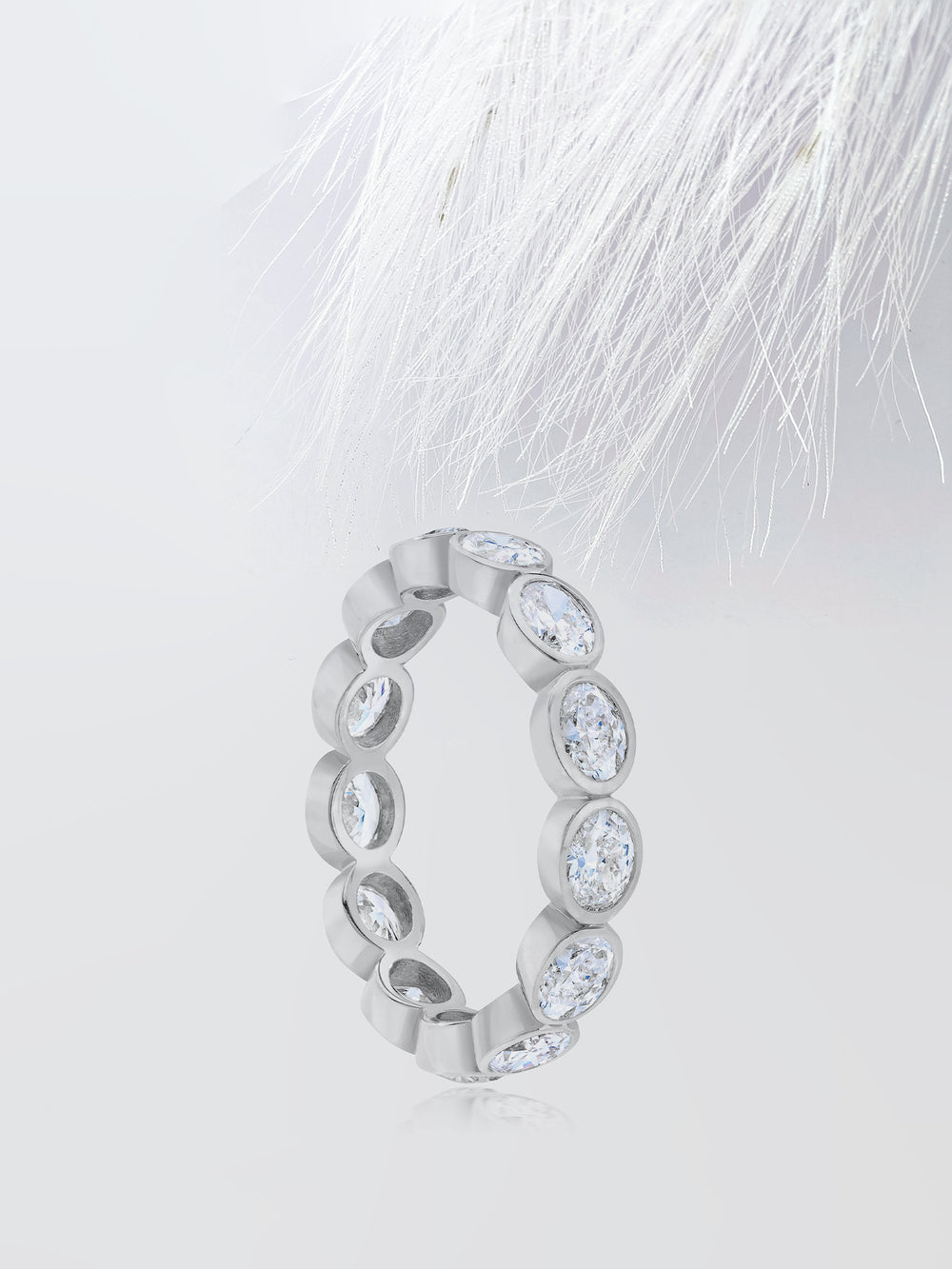 Oval Cut Bezel Diamond Wedding Band For Women