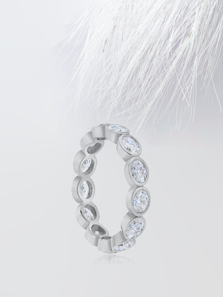 Oval Cut Bezel Diamond Wedding Band For Women