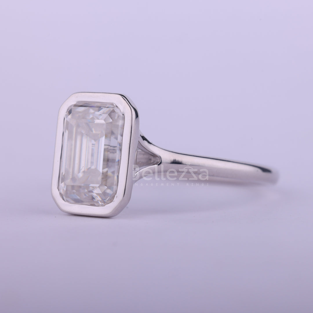 1.50CT Emerald Cut Bezel Setting Moissanite Engagement Ring