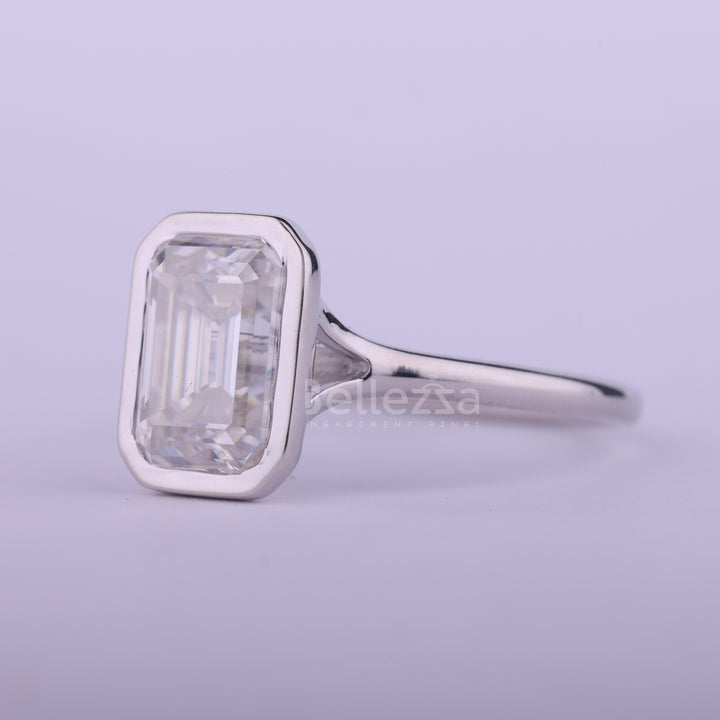 1.50CT Emerald Cut Bezel Setting Moissanite Engagement Ring