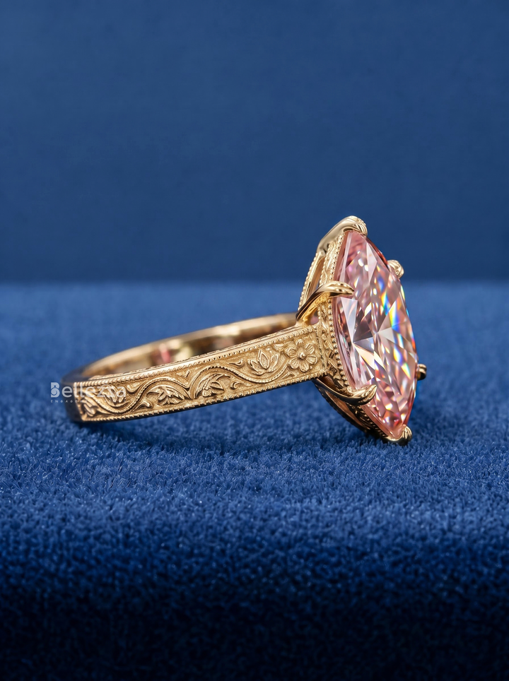 2.50CT Vintage Marquise Pink Lab-Grown Diamond Engagement Ring