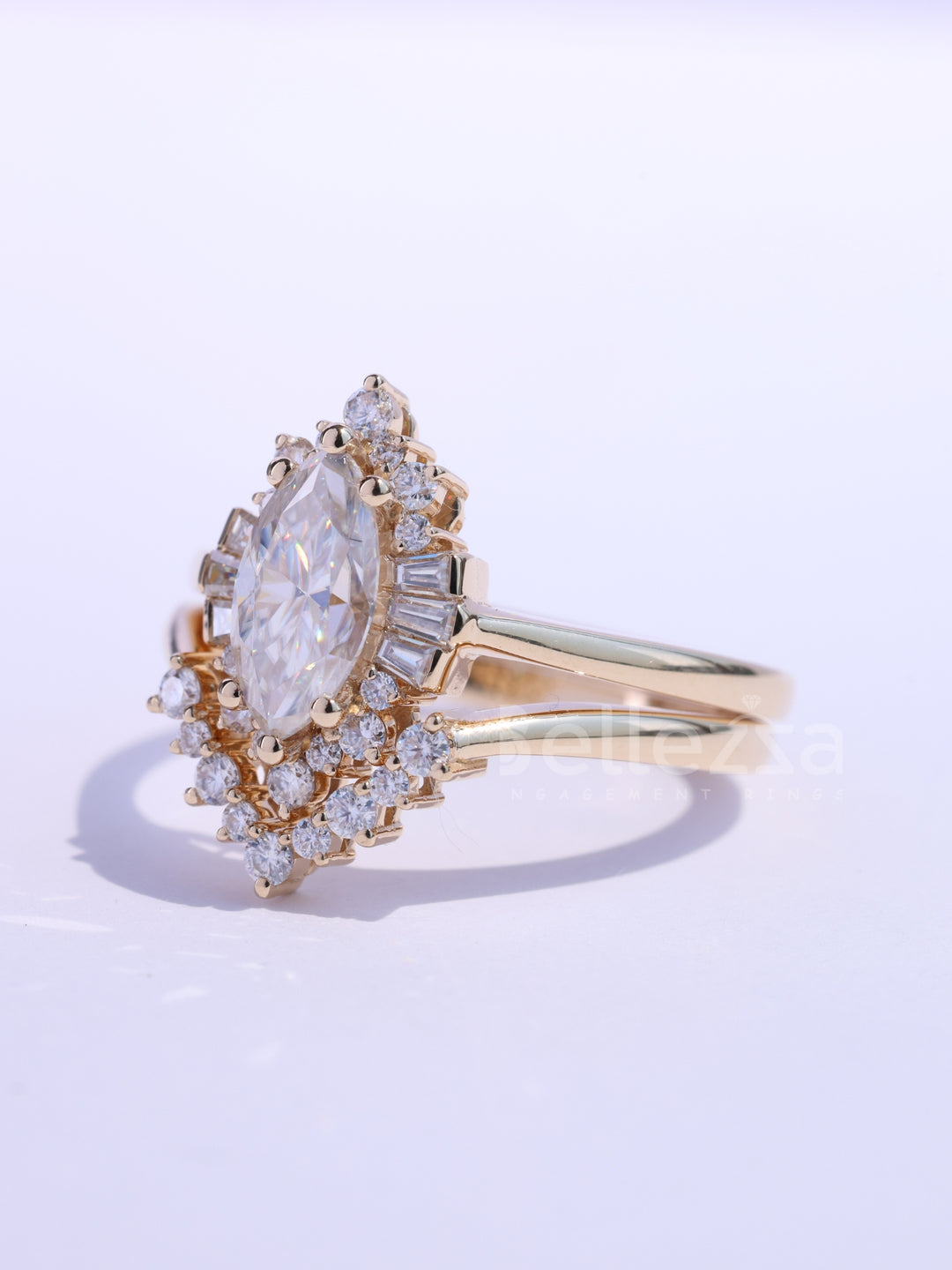 1.0CT Marquise Cut Cluster Diamond Moissanite Bridal Ring Set