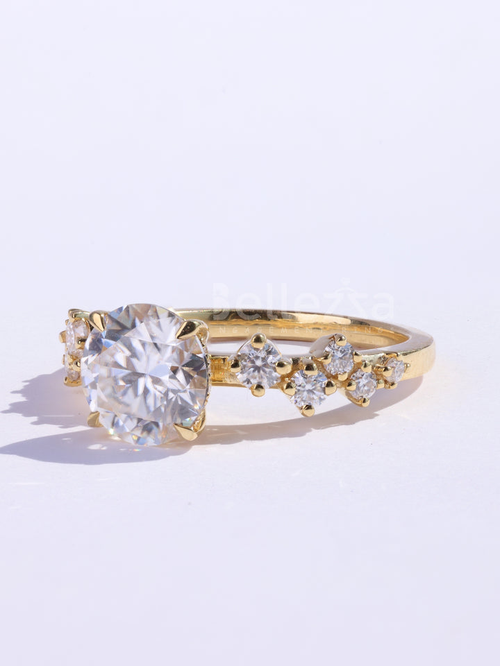 1.0CT Round Cut Cluster Diamond Moissanite Engagement Ring