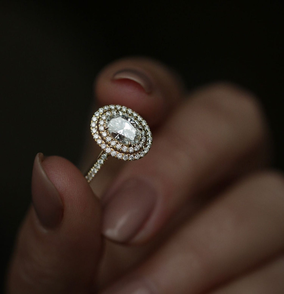 1.0 CT-3.0 CT Oval Double Halo  Lab Grown Diamond Engagement Ring