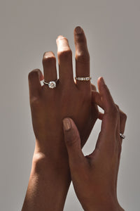 model pose of diamond ring wear by a model